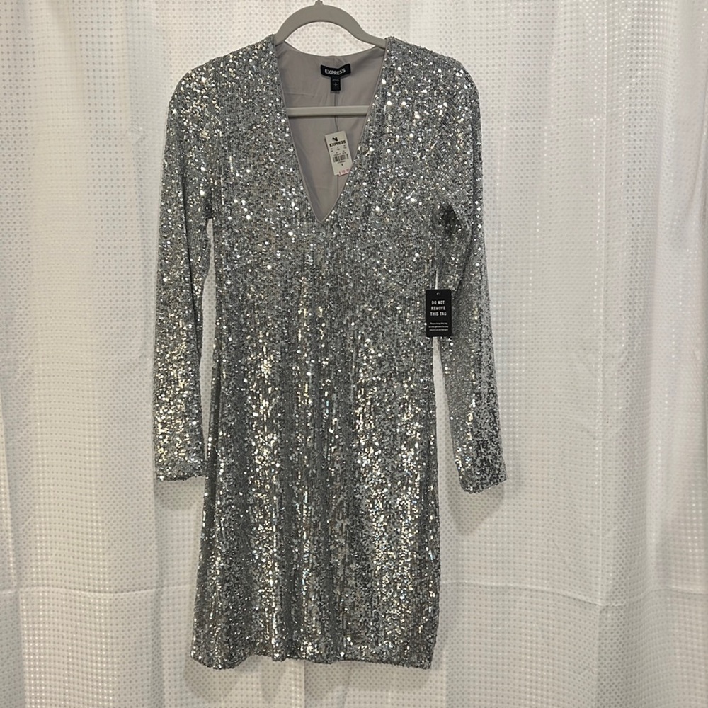 NWT Express dress, Size S, silver sequins